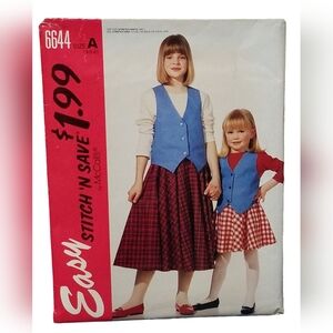 McCall's 6644 Vest Top Skirt Girl Sz 4, 5, 6 Easy‎ Stitch 'N Save Sewing Pattern